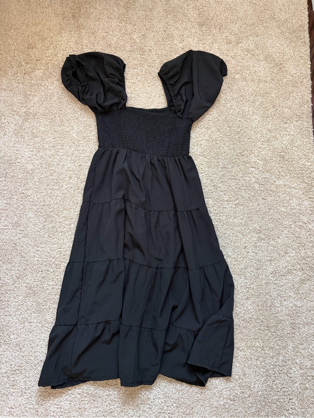 Black Puff-Sleeve Tiered Maxi Dress